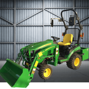 John Deere 1026R kompakt traktor + homlokrakodó